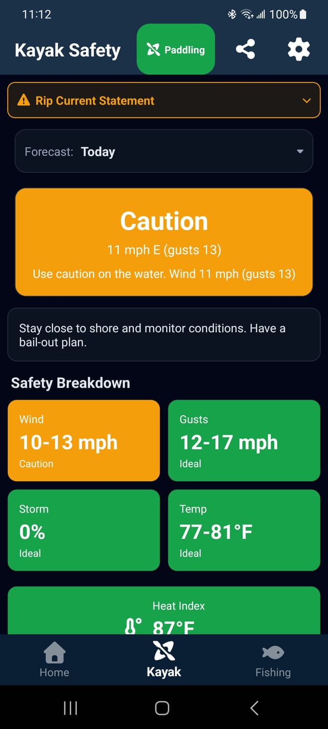 KayakSafe paddling mode active